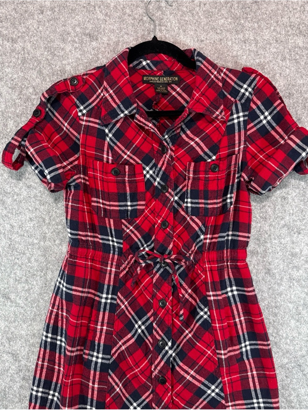 Morphine Generation Plaid Shirt Dress - Womens M - Red Grunge Rock Metal Y2K - Picture 2 of 15